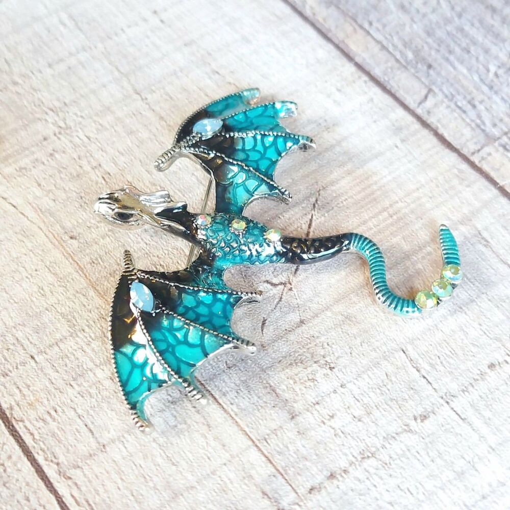 Dragon Brooch Blue and Black